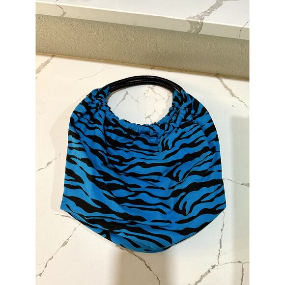 Y2K Zebra Print Ruched Hobo Bag – Blue & Black Animal Print Shoulder Purse - Picture 2 of 3